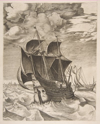 A Dutch Hulk and a Boeier from The Sailing Vessels by Pieter Bruegel the Elder